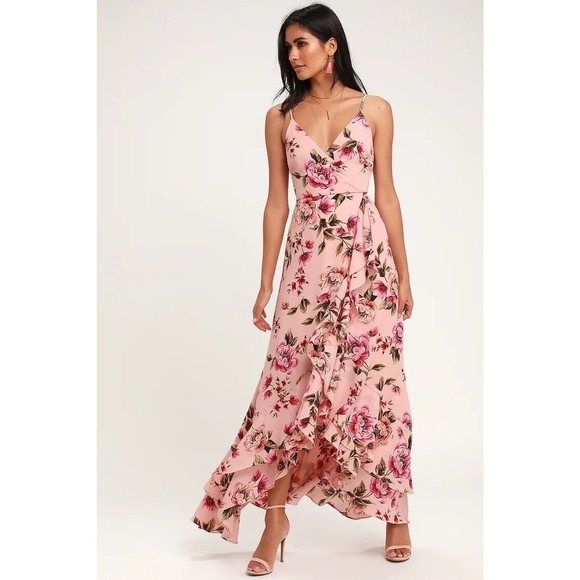 NWT Lulus Sleeveless Bodacious Bella Floral Faux Wrap Maxi Dress Size XS Pink - Picture 1 of 6